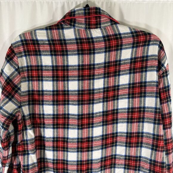 J. Crew Pajama Top Women's Large Red White Plaid Button Up 100% Cotton - Picture 9 of 10
